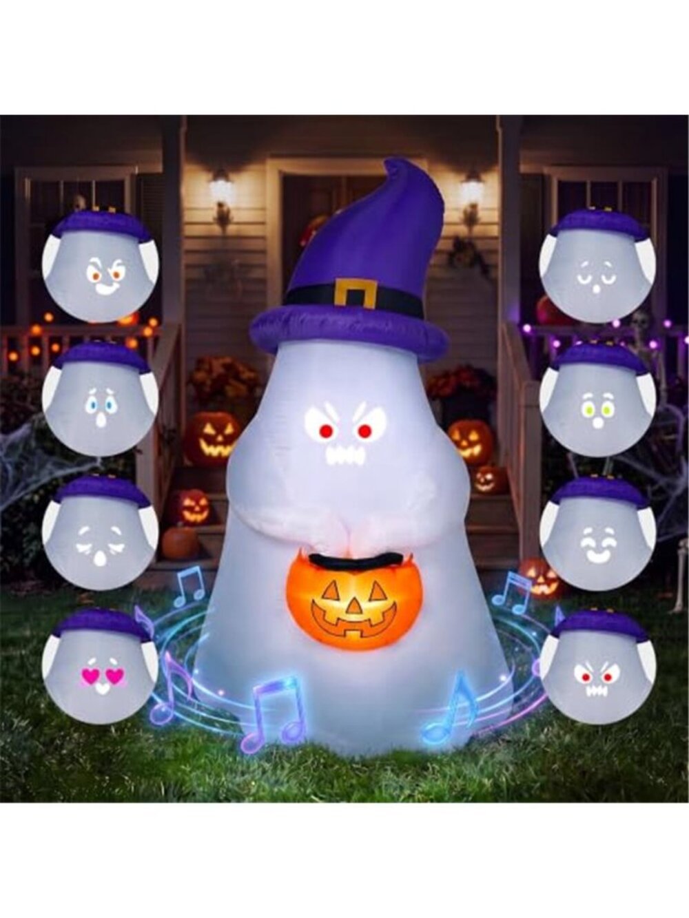 Joiedomi 5FT Halloween Inflatable Witch Ghost Decor with Projector Face and